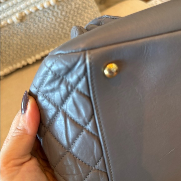 CHANEL Patent Quilted Maxi Just Mademoiselle Bowling Bag Gray - Picture 10 of 10